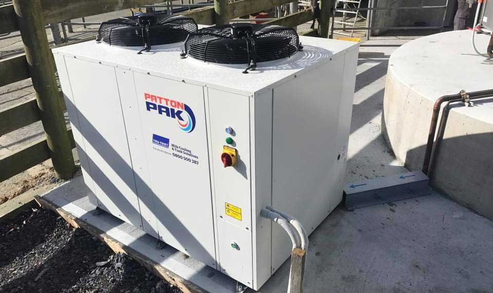 Milk vat chiller unit on a dairy farm